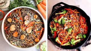 Healthy Vegan Noodles  COLD soba noodle salad  HOT glass noodles [upl. by Asirralc]