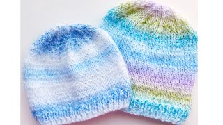 Super easy knit baby hat for beginners 06 months [upl. by Eimarej]