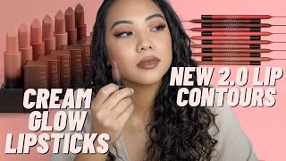 NEW HUDA BEAUTY POWER CREAM GLOW LIPSTICKS  LIP CONTOUR 20  SWATCHES  FIRST IMPRESSION [upl. by Ahsiekat]