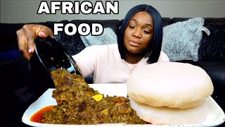 AFRICAN FOOD  NIGERIAN FOOD MUKBANG  EFORIRO STEW  FUFU  SHAKI AND COW MEAT [upl. by Heddie]