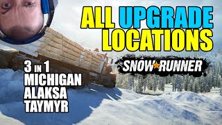 Snowrunner All upgrade locations in all regions  Michigan Alaska Taymyr [upl. by Dannica16]