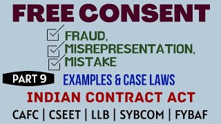 Fraud  Misrepresentation  Mistake  Free Consent  Indian Contract Act  Caselaws  Example [upl. by Constance]