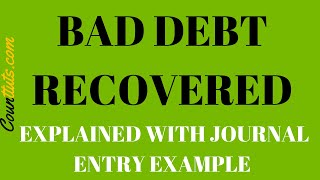 Bad Debt Recovered  Explained with Journal Entry Example [upl. by Seow]