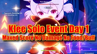 Klee Solo Hypostatic Event Day 1 Maxed Difficulty amp Score No Damage Taken No FoodBuff [upl. by Bank]