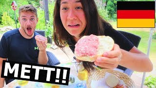 American Tries RAW PORK in Germany Mettbrötchen [upl. by Viens698]