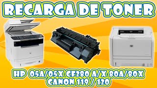 RECARGA TONER HP CE505A  CE505X CF280A  CF280X CANON 119  CANON 119 II  CANON 120 [upl. by Oeak203]