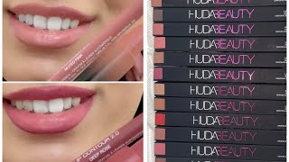 Hudabeauty Lip Contours 20 Swatches  New Hudabeauty Lip pencils [upl. by Ecinue]