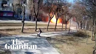 Ukraine CCTV footage shows residential building blast in Kyiv [upl. by Margreta]