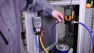 Evacuation of a refrigeration system with the vacuum measuring instrument testo 552  Be sure Testo [upl. by Anihsit]